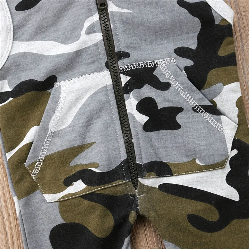 pudcoco Newborn Baby Boy Girl Hooded Romper camouflage print sleeveless zipper Jumpsuit Rompes Camo Playsuit Clothes Outfit |