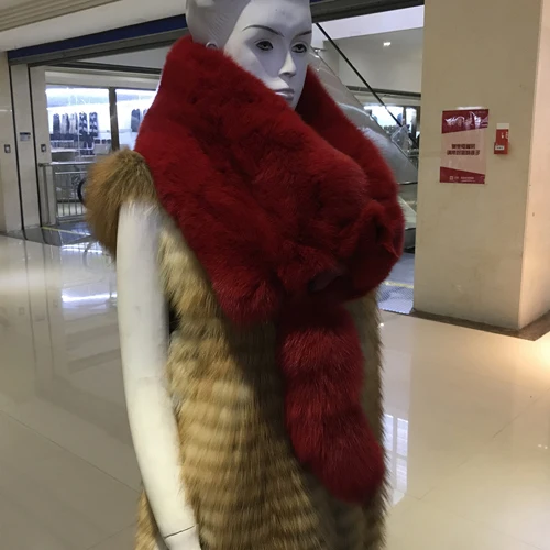 red Новые роскошные женские зимние шарфы из натурального Лисьего меха натуральный Лисий мех воротник теплый мягкий модный шарф из натурального Лисьего меха - Цвет: red