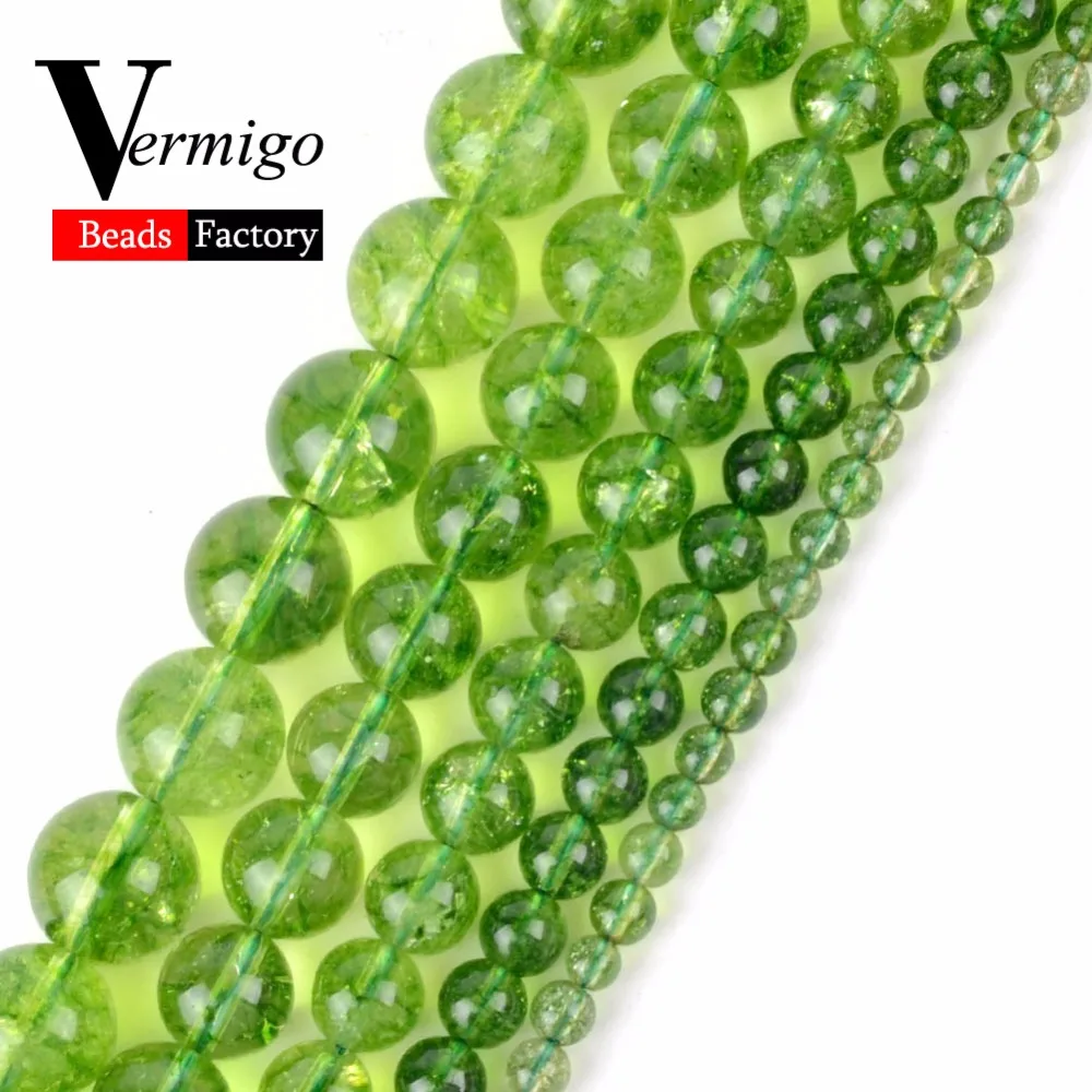 

Wholesale Green Peridot Crystal Beads Natural Stone Olive Quartz Round Loose Beads For Jewelry Making Diy Bracelet 15"Pearl