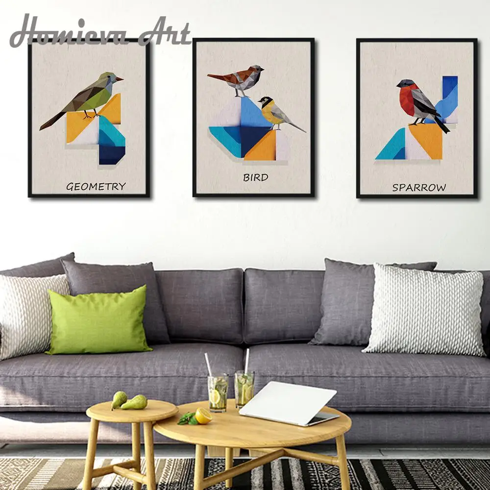 Красочные абстрактные геометрические узоры животные плакат печать птица холст
