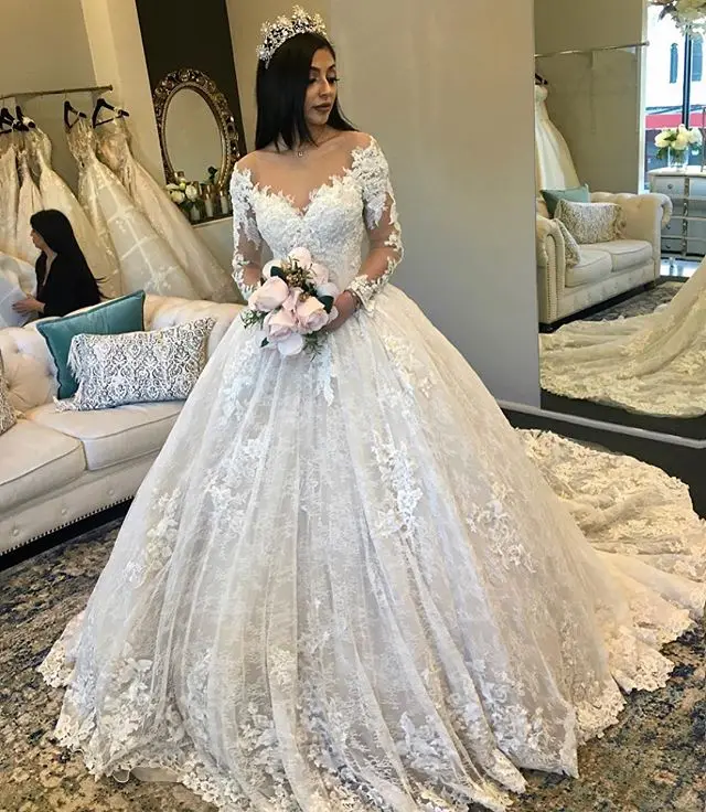

Robe de mariage потрясающее Пышное Бальное Платье, Свадебные платья с длинными рукавами 2020, кружевное платье невесты, невеста, свадебное платье ...