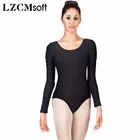 LZCMsoft женский купальник с длинным рукавом и глубоким вырезом, спандекс, нейлон, черный гимнастический купальник, балетная Одежда для танцев, короткие наряды