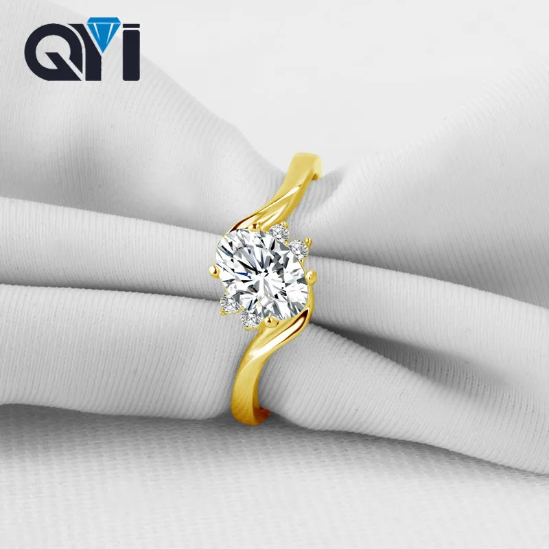 QYI 14k Solid Yellow Gold Women Wedding Ring Trendy Oval Moissanite Engagement Ring Elegant Bridal Jewelry Design