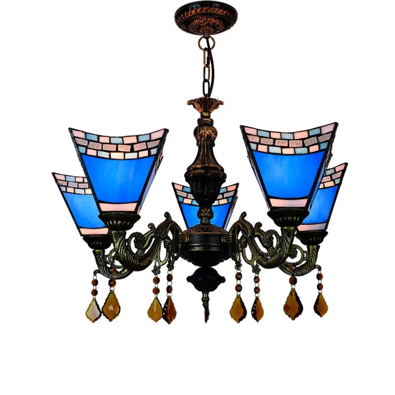 

European modern Mediterranean Tiffany, blue antique restaurant, bedroom bar, club glass, 5 chandeliers.