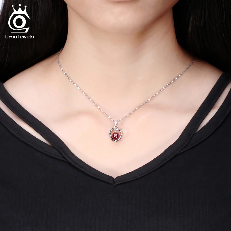ORSA JEWELS Новое Поступление Имитация красного граната Pedants ожерелье Мода Серебряный цвет женщины не вызывающие аллергию украшения ON48