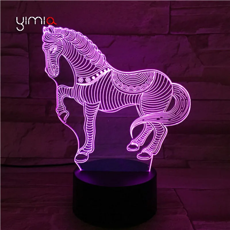YIMIA Fine Horse 3D иллюзия 7 цветов сменная лампа акриловый пульт дистанционного светодиодный ночник Micro USB настольная лампа домашний декор лампе