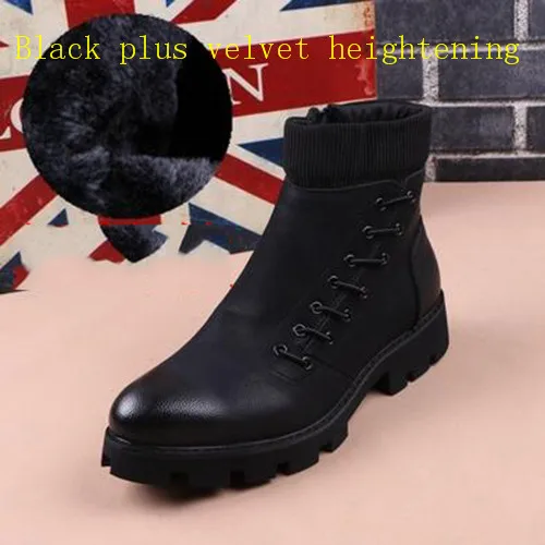Black plus velvet 01 Роскошная брендовая мужская обувь; новые мужские Ботильоны; мужские ботинки из натуральной кожи с добавлением шерсти; повседневные Ботинки martin; мужские ботинки больших размеров - Цвет: Black plus velvet 01