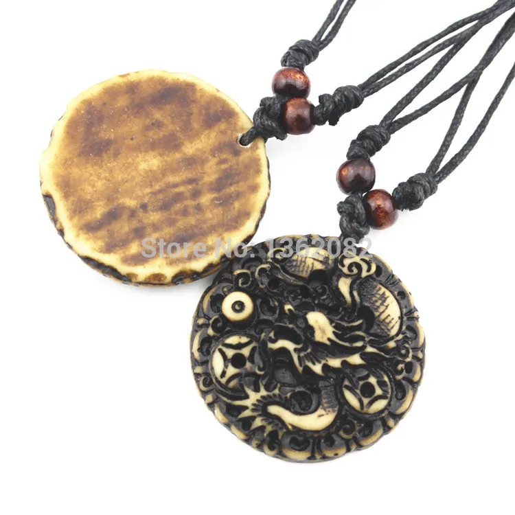 Имитация кости яка резной круглый китайский дракон тотем удачи подвеска