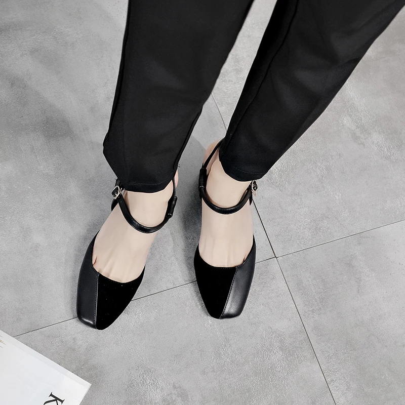 B2-7 женские сандалии с квадратным носком в стиле пэчворк ремешком на щиколотке