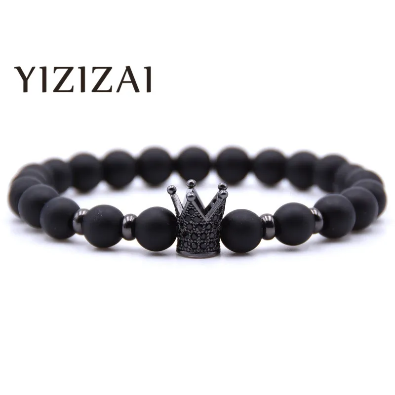 

YIZIZAI New Fashion Stone Pave CZ Imperial Crown Bracelet Men Beads Elastic Bracelets For Women Pulseira Masculina Fashion Gift