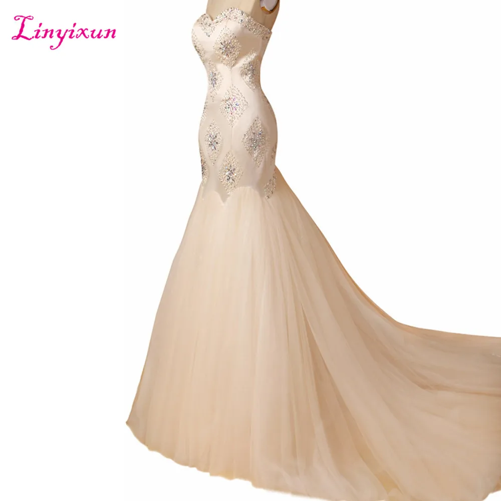 Платье-Русалочка Linyixun длинное вечернее платье без рукавов с длинным шлейфом и