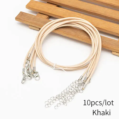 khaki 10pcs 2 мм ювелирный шнур застежка Омар Ожерелье Веревка вощеный кожаный шнур ожерелье шнурок кулон браслет из шнуров изготовление 10 шт./лот бесплатно - Цвет: khaki 10pcs