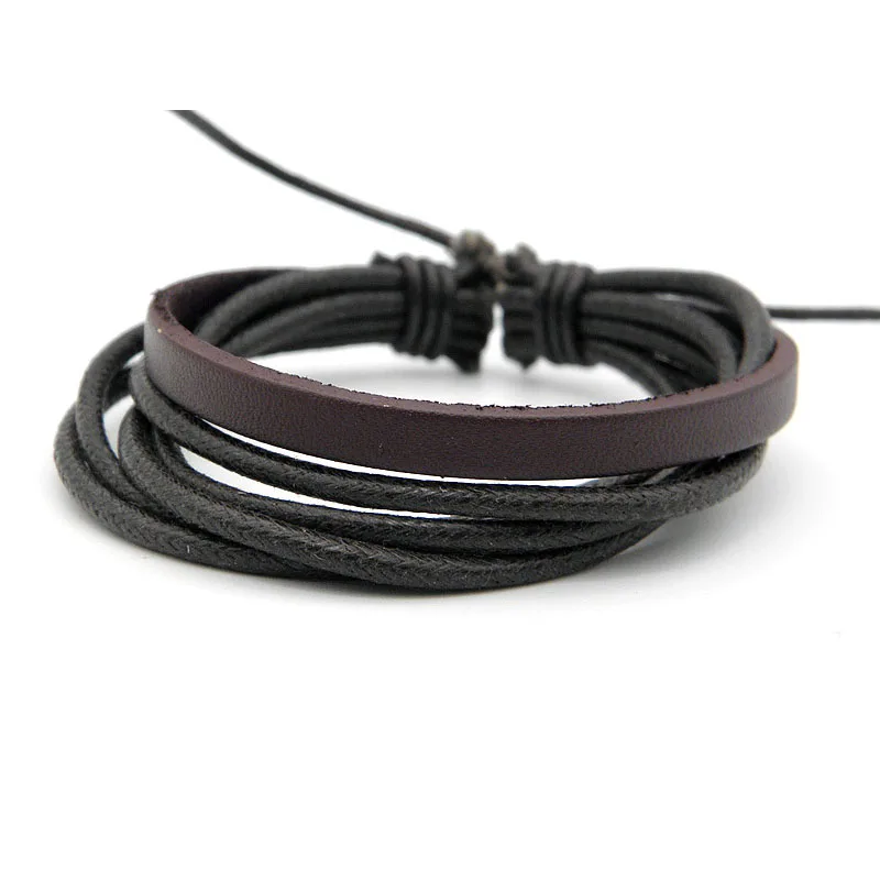 Новое поступление стильные мужские Кожаные плетеные пеньковые браслеты ручная