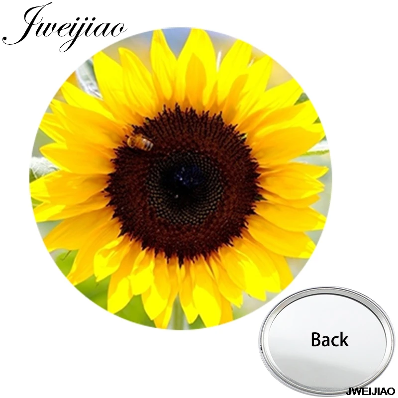 

JWEIJIAO Sunflower One Side Flat Mini Pocket Mirror Flowers Plant Compact Portable Lovely Makeup Vanity Hand Mirrors