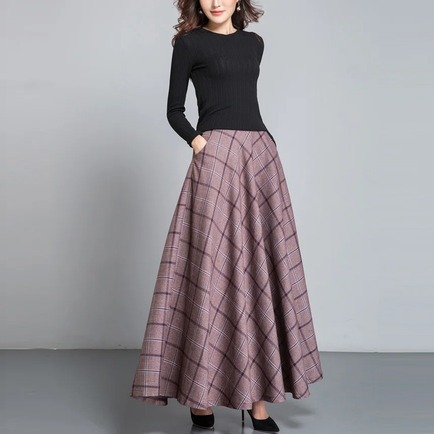 Женская винтажная длинная юбка макси в клетку повседневная клетчатая размера