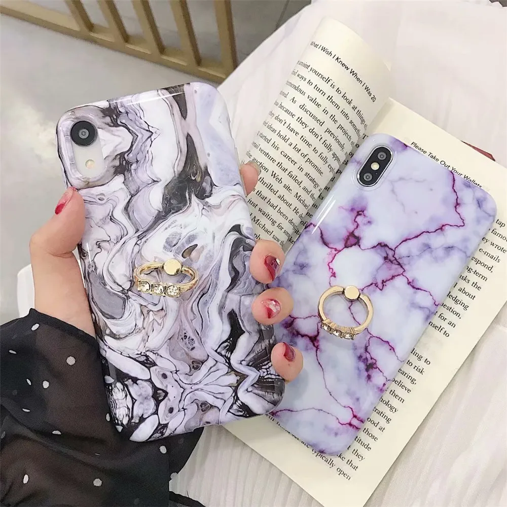 Роскошный Мраморный держатель кольца для пальцев чехол iPhone x s xs max xr 6 6s 7 8 Plus
