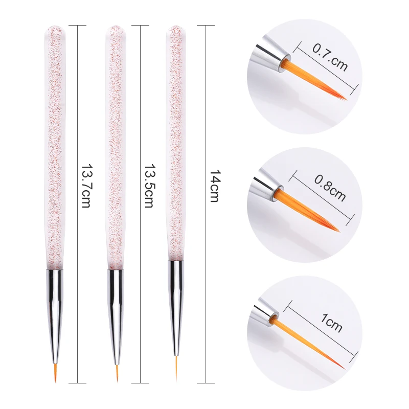 3 шт./компл. кисти для подводки ногтей акриловая УФ-Гелевая щетка серебристая