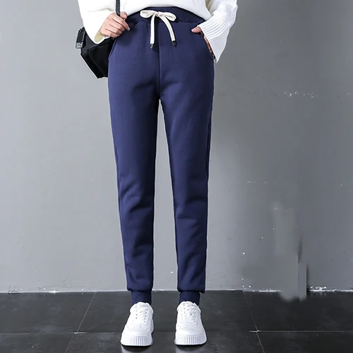 Navy Blue Tataria, зимние кашемировые штаны, женские черные брюки с высокой талией, бархатные теплые кашемировые зимние штаны для женщин, плотные женские штаны - Цвет: Navy Blue