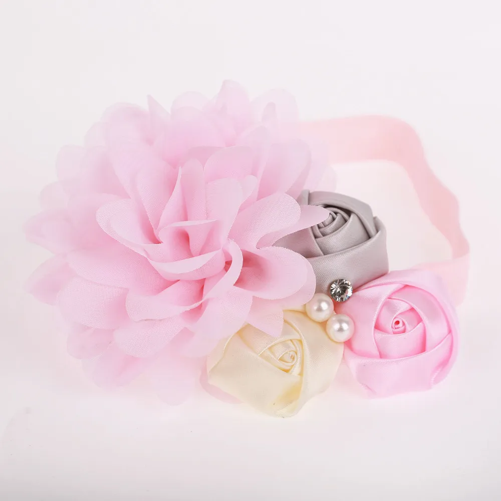 1 шт. шифоновый сатиновый розовый цветочный ободок для новорождённого ребенка