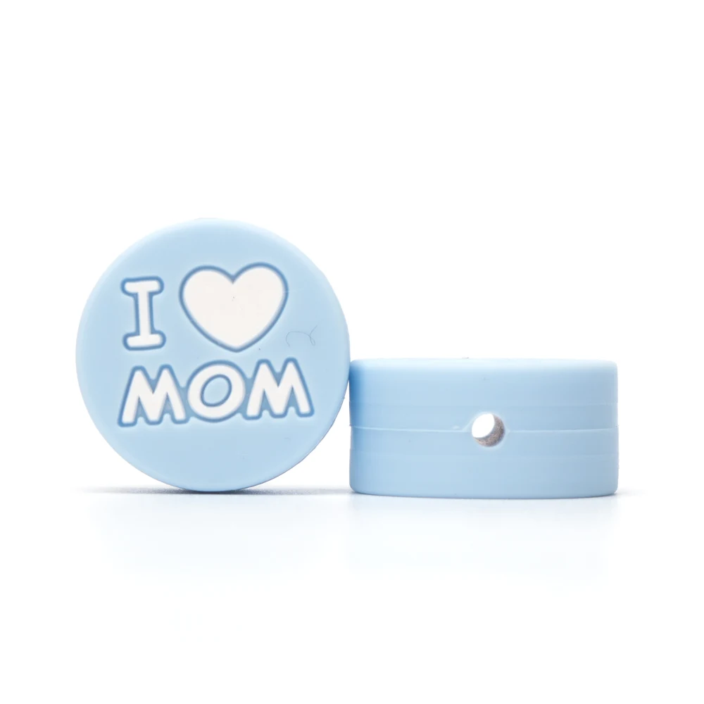 5 шт. круглые силиконовые бусы I Love Mom Dad 20 мм Ожерелье-прорезыватель бисер DIY BPA Free Perle Slicone Dentition Siliconen Kralen Toys - Цвет: Pastel Blue  Mom
