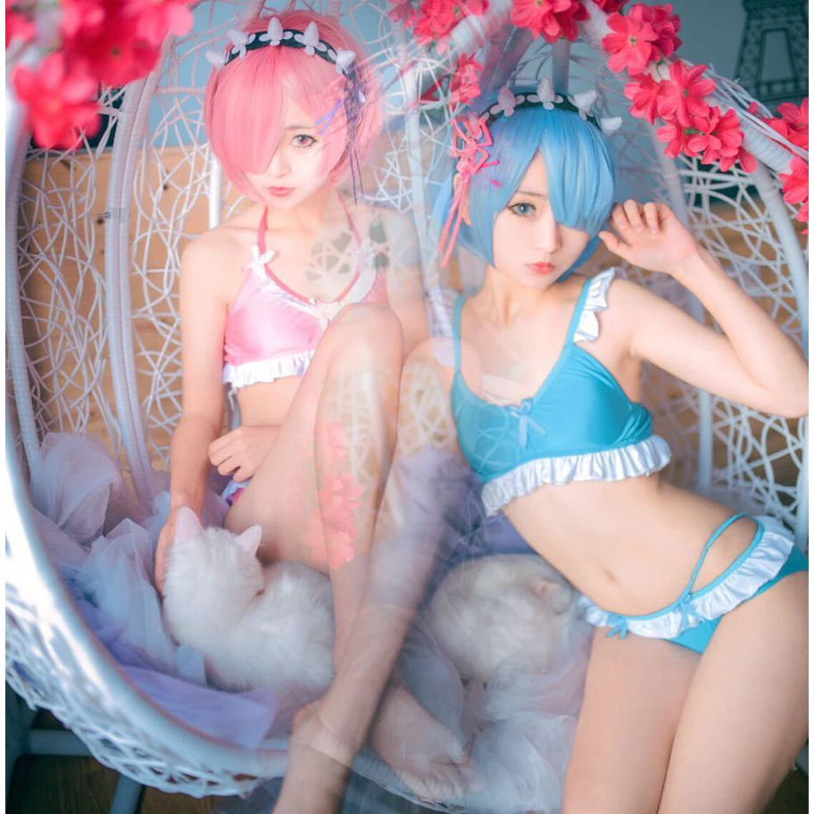 Re: Zero Ram Rem костюмы для косплея для взрослых женщин сексуальные комплекты бикини бюстгальтер нижнее белье трусы купальный костюм