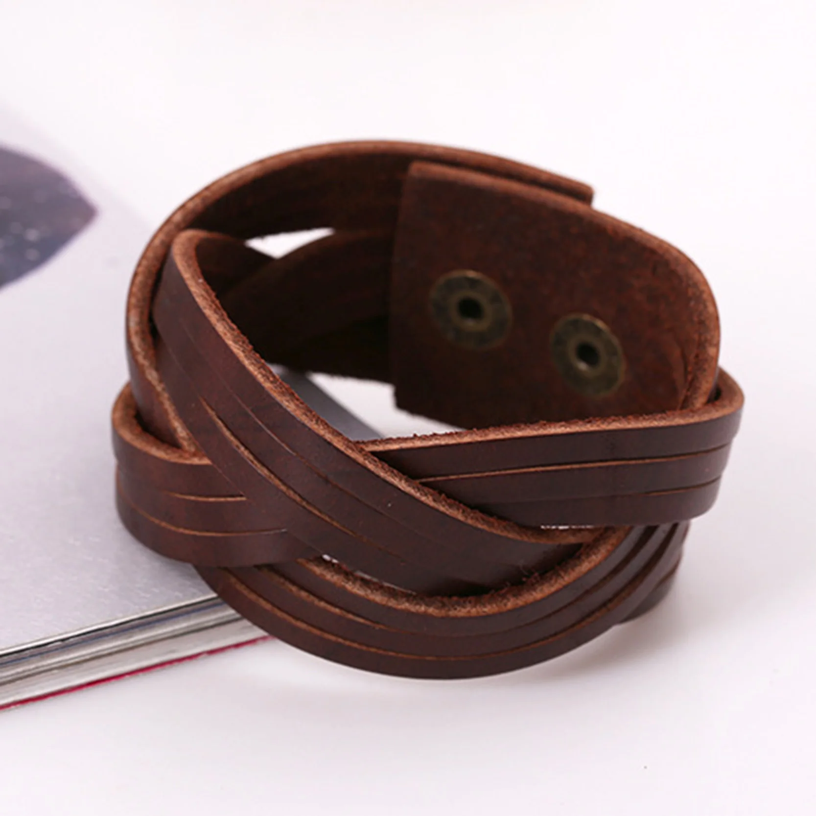 Винтажный плетеный браслет из натуральной кожи мужской модный панк широкий на