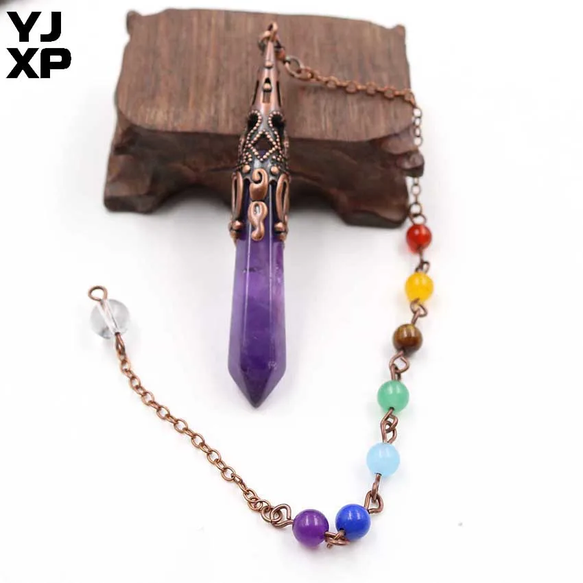 YJXP винтажная красная медная Роза кварц кристалл Шестигранная Призма 7 Чакр цепь в