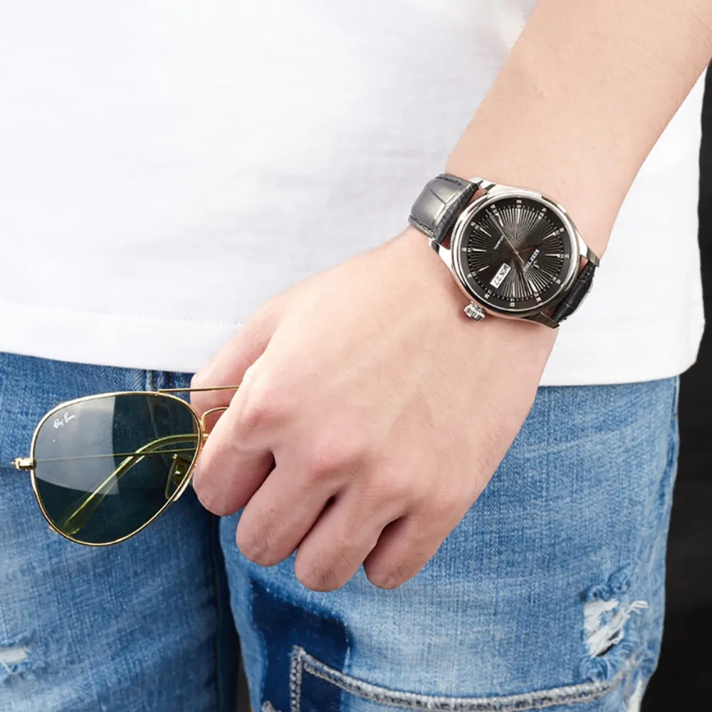 Мужские часы на ремешке из телячьей кожи с датой|watch automatic|watch withwatch with date |