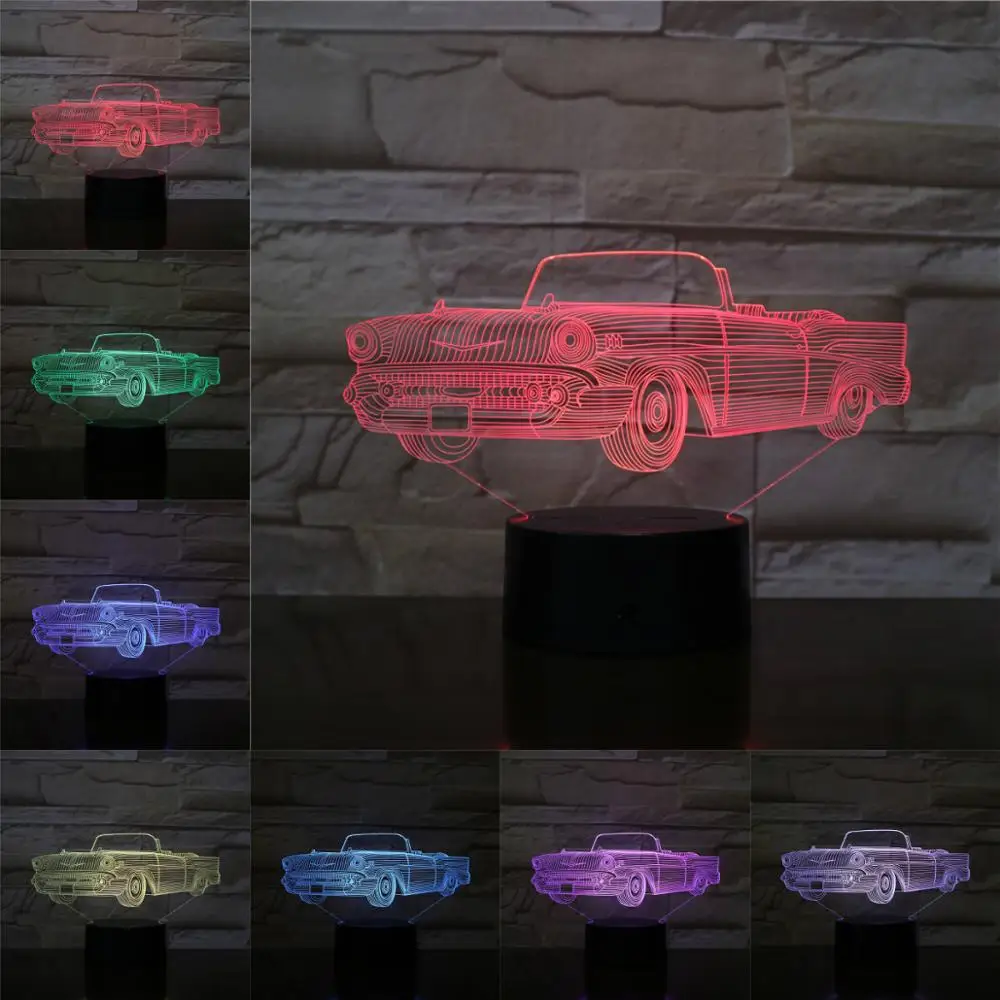 Ночсветильник 3D в стиле ретро для кабриолета настольная лампа иллюзия RGB