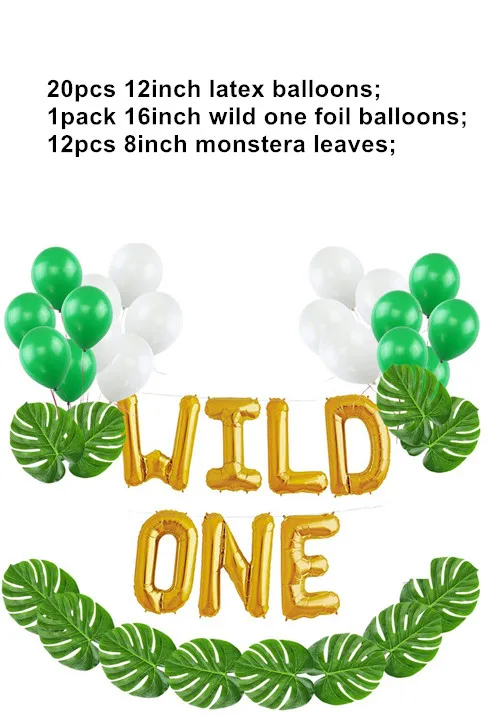 WILD ONE дети первый день рождения воздушные шары искусственные тропические Пальмовые Листья ребенок день рождения девочки мальчика джунгли вечерние украшения - Цвет: SET 1