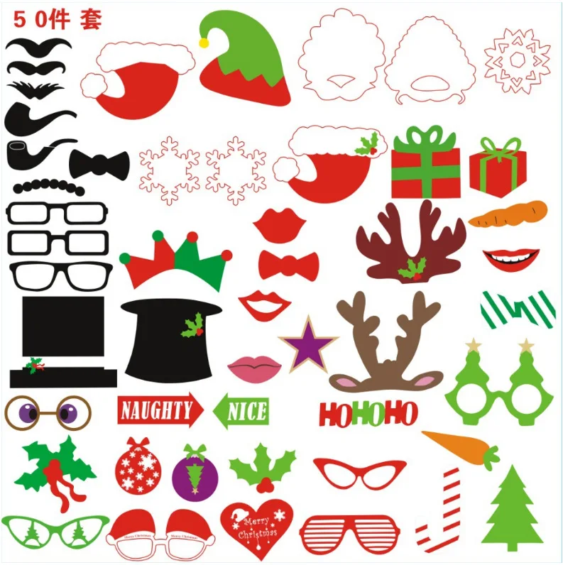 50 шт. Navidad 2018 ремесла усы Рождество реквизит для фотосессии DIY рождественские