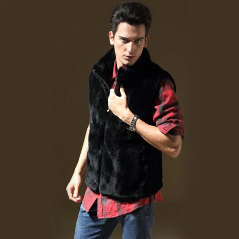 Best selling!2018 new winter men faux Rex thick warm wool vest Black fashion leisure mandarin collar fur waistcoat Plus Size | Мужская