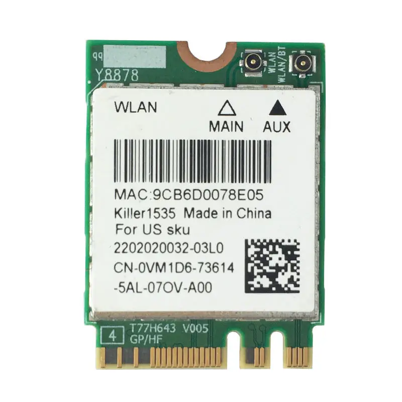 QCNFA364A Killer 1535 NGFF 867M беспроводная 802.11ac + Bluetooth 4 1 WIFI WLAN карта VM1D6 для Dell Alienware 13 R2 15 17
