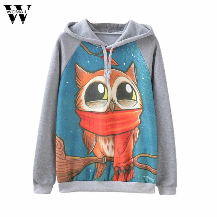 Womail женские свободные теплые флисовые толстовки с длинным рукавом и принтом совы