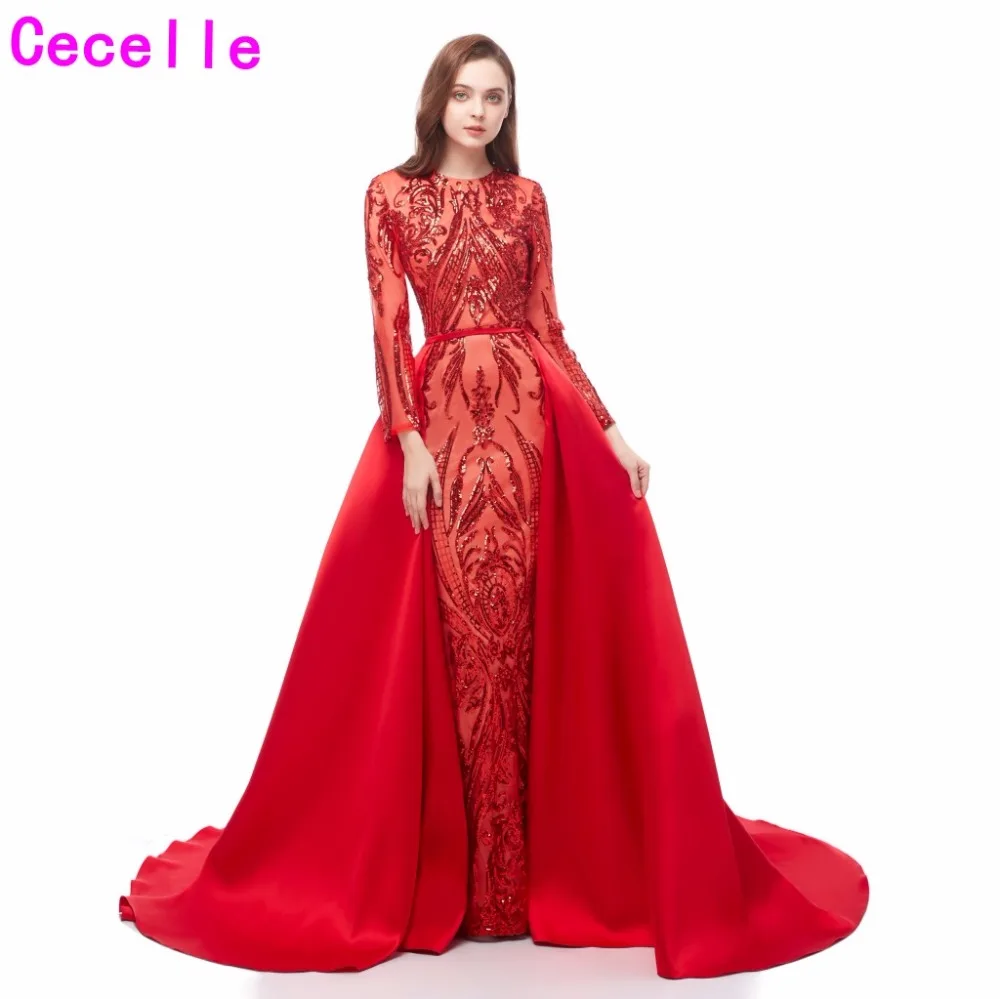 2019 Лидер продаж Красные Блестки Русалка Вечерние платья с длинным рукавом