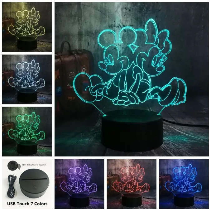 3D с героем мультика Минни Мышь светодиодный RGB светодиодный Ночной светильник 7 цветов изменить стол USB лампа для детей Детский Рождественский подарок новинка домашний декор - Испускаемый цвет: Touch One 7 Color