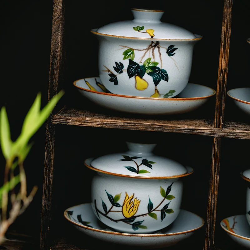 152 мл винтажный глазурь с трещинами ручная роспись фарфор Gaiwan Jingdezhen керамический