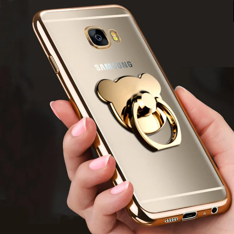 Мягкий позолоченный чехол с кольцом-держателем для Samsung Galaxy S6 S7 Edge S8 S9 Plus Note 8 J3 j5 j7