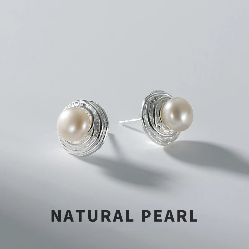 Женские серьги гвоздики из серебра 100% пробы с натуральным пресноводным