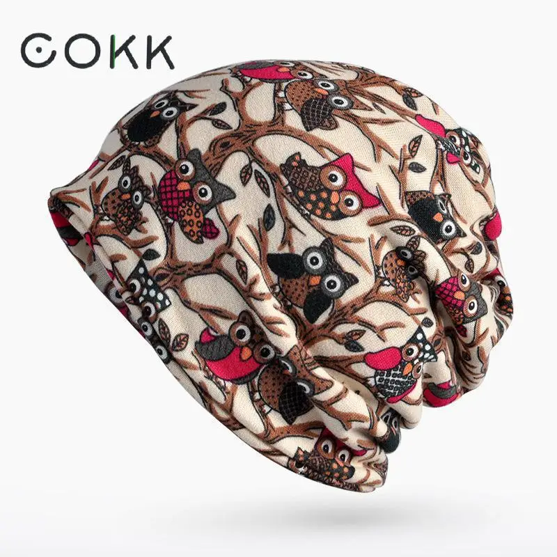 Шапка тюрбан COKK женские зимние шапки для мужчин и женщин шапочки с рисунком совы