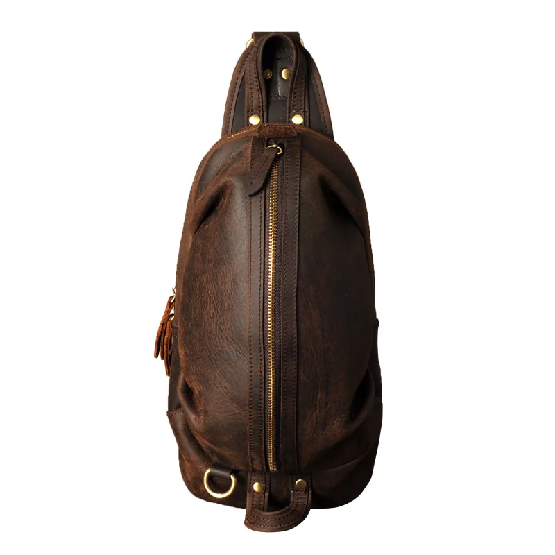 Кожаная повседневная мужская нагрудная сумка из воловьей кожи в стиле ретро