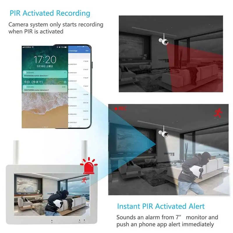 2.0MP WIFI ip камера 2/4CH 7 дюймовый ЖК экран NVR комплект 1080P Водонепроницаемая
