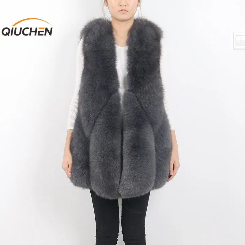 iron gray Короткая шуба из натурального Лисьего меха QC8074 Большая распродажа новая стильная женская зимняя жилетка из натурального Лисьего меха модная шуба высокого качества - Цвет: iron gray