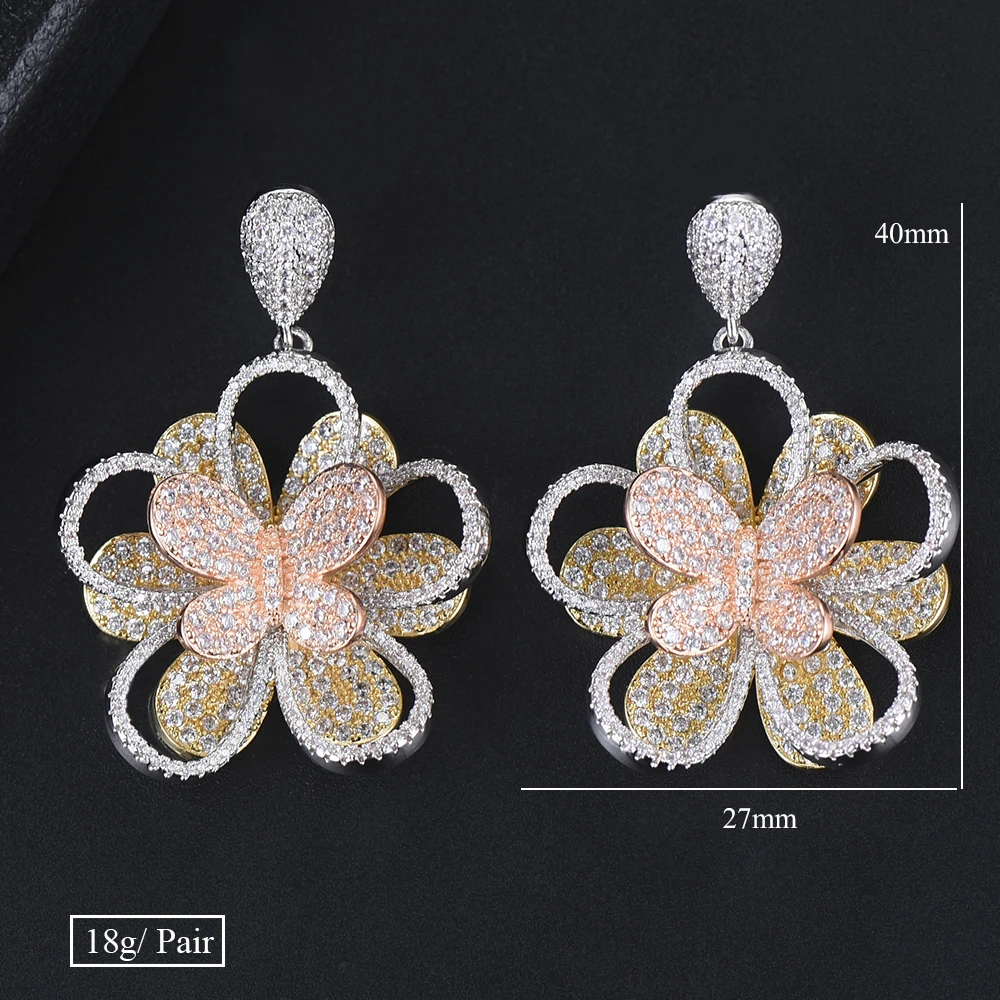 

Vintage Design Large Party Flowers Drop Earring Jewelry Cubic Zirconia Fashion Jewelry boucle d'oreille femme New 2019 Jewelry