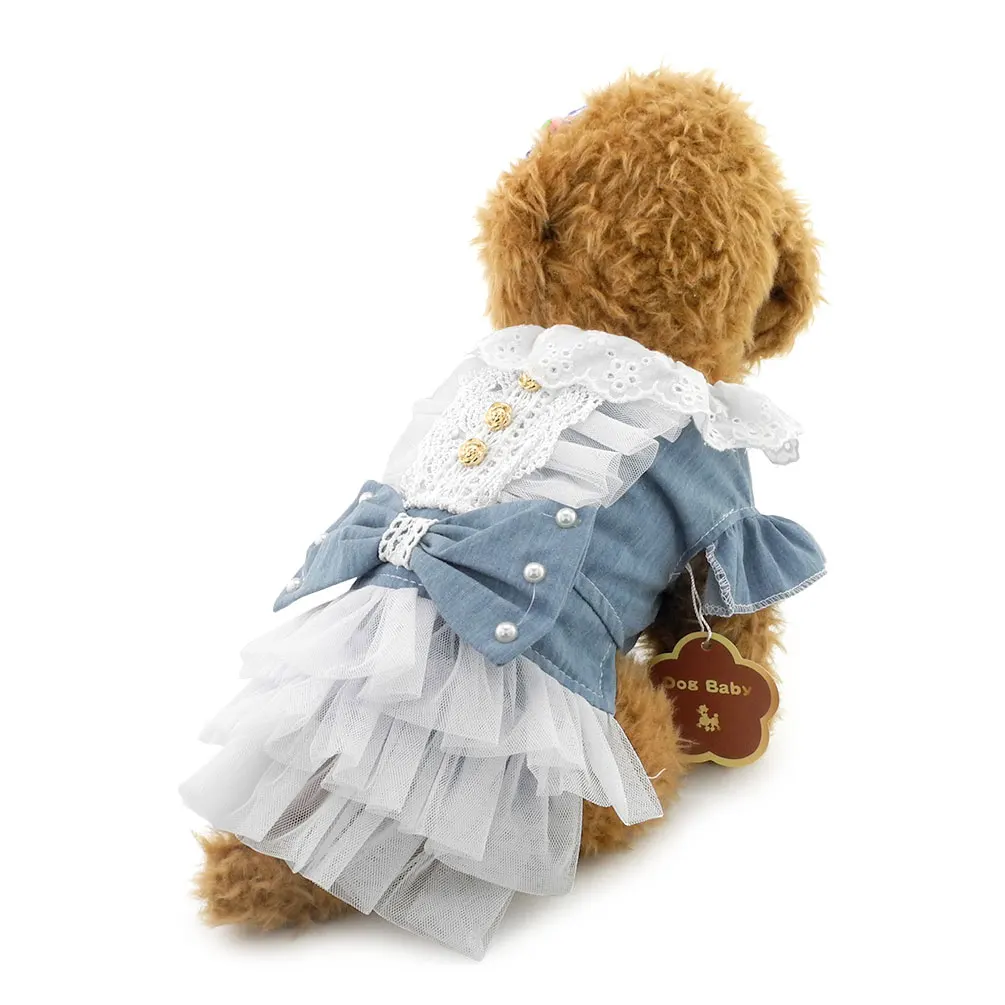 2017 Small Dog/CatPriness Lace Dress Pet Denim with Bow Tutu Skirt Yorkie Chihuahua Clothes |