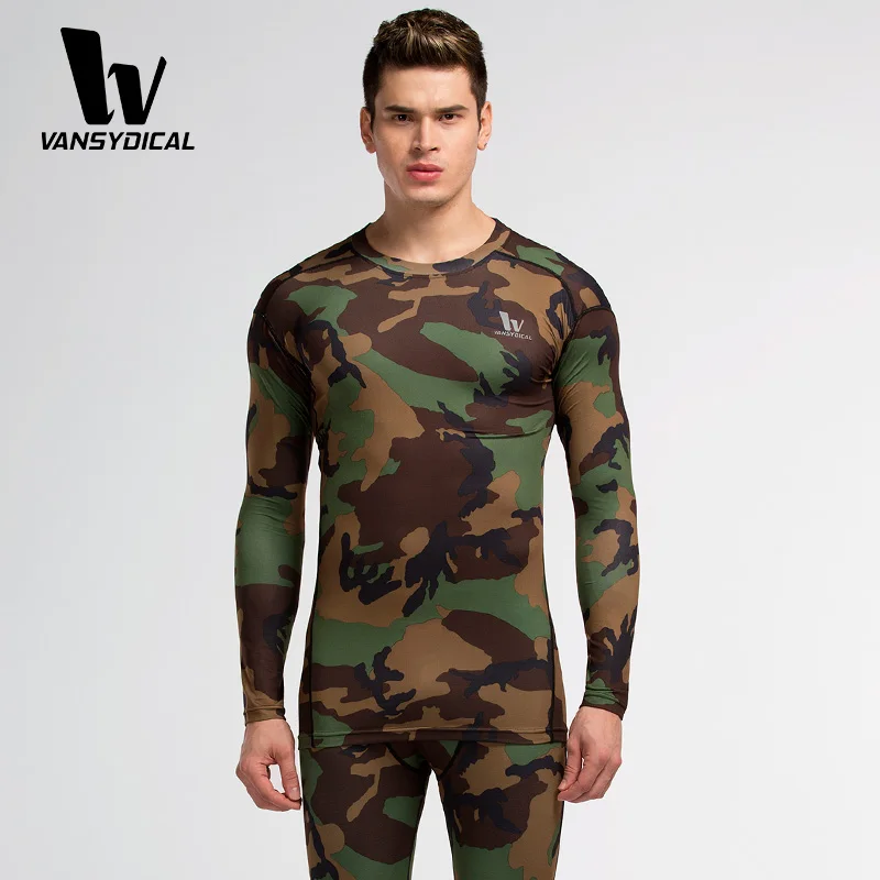 Камуфляжная Мужская компрессионная футболка с длинным рукавом для бега высокая