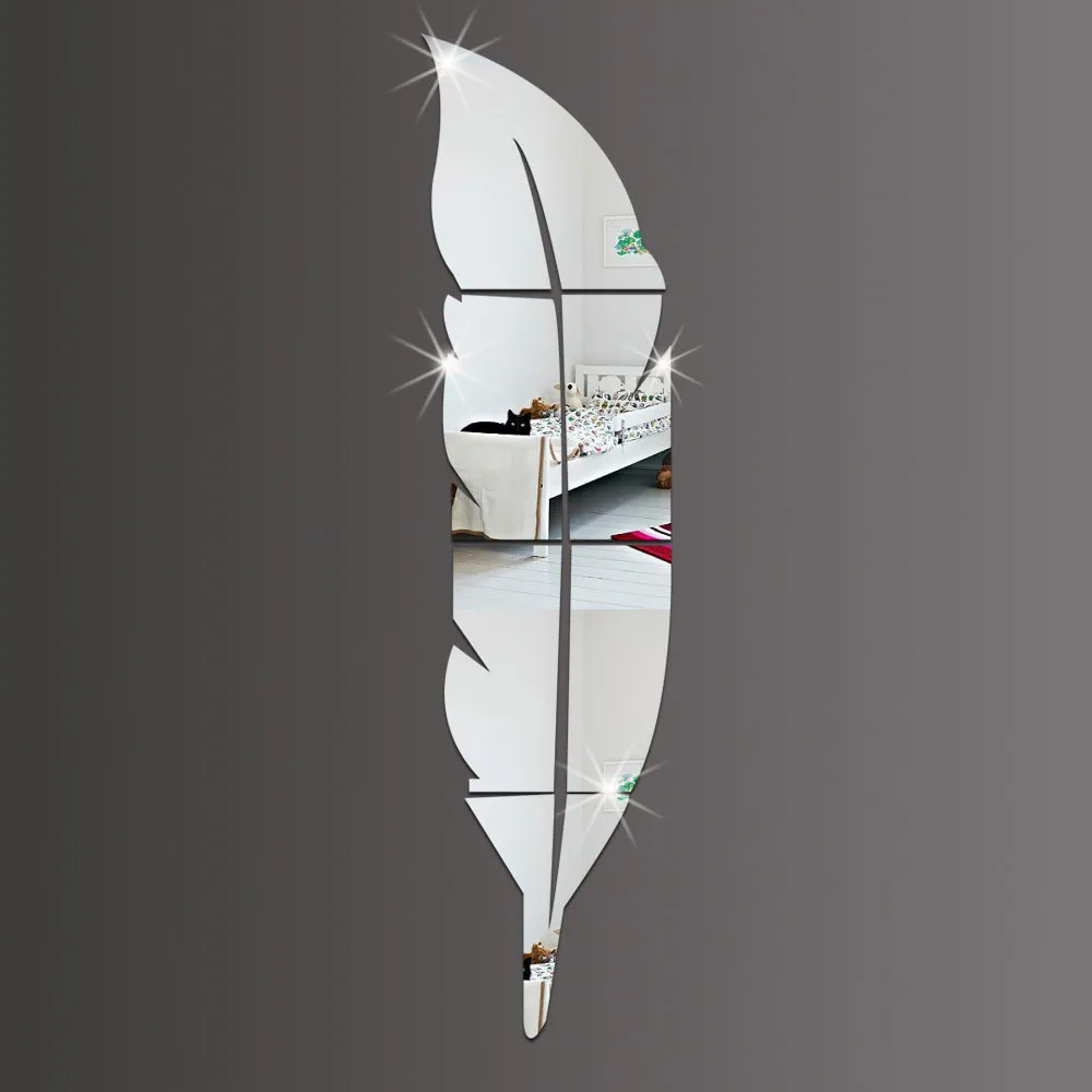 Съемная зеркальная Настенная Наклейка с перьями s Art ПВХ для спальни гостиной