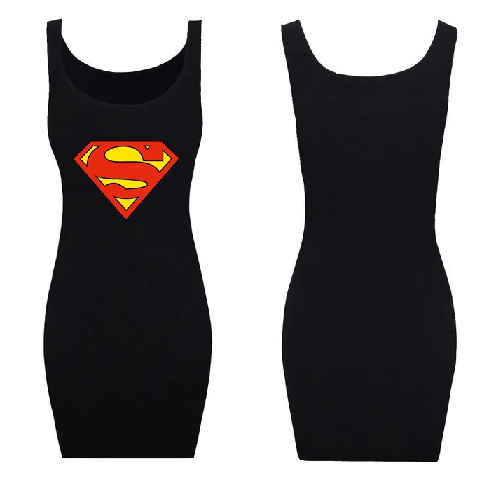 

2017 Summer Sexy Women superwomen print Sleeveless Party Dress Cocktail Casual Mini Dress