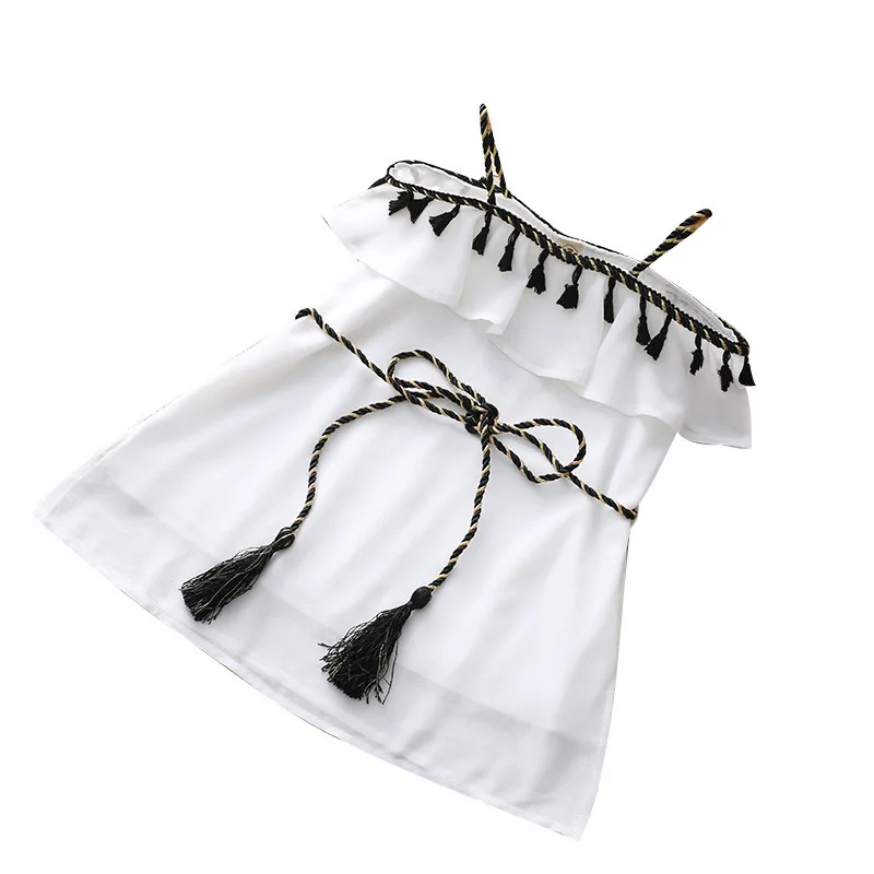 Summer New Children's Dresses Girls Cute Suspenders Waist Dress Fringed Shoulder Baby Princess #1 | Детская одежда и обувь