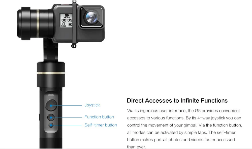 Feiyu G5 3-осевой портативный монопод с шарнирным замком V2 для GoPro HERO5 5 4 спортивной экшн-камеры Xiaomi yi 4k SJ AEE экшн-камеры с защитой от брызг оснащенные Bluetooth с поддержкой Управление